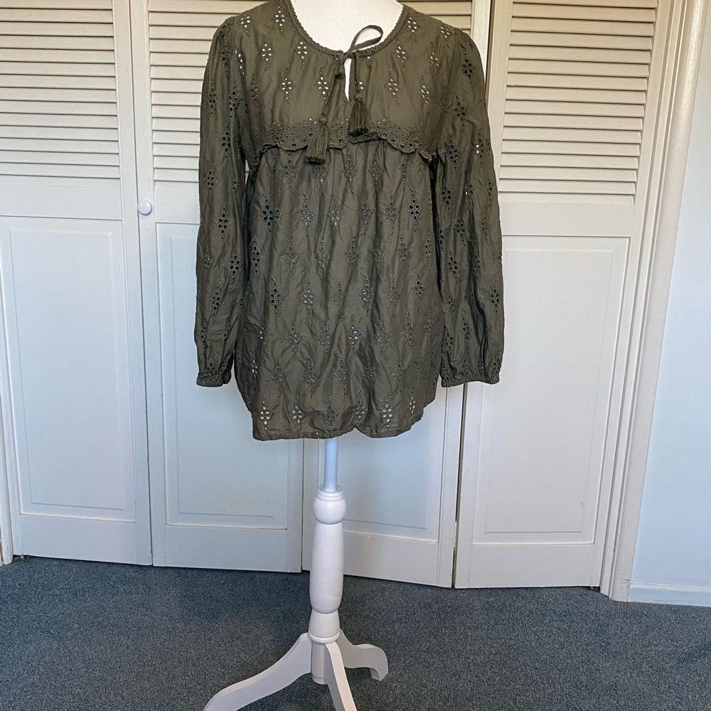 Style & Co Eyelet Tassele Blouse, Created for Macy's